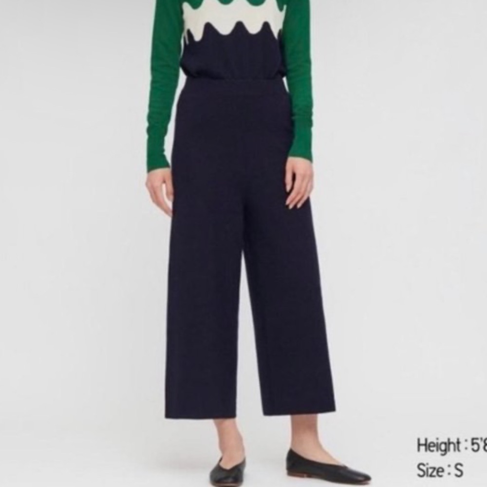 Uniqlo x‎ Merimekko Pull on Elegant Black Wide-Leg Pants Navy Blue